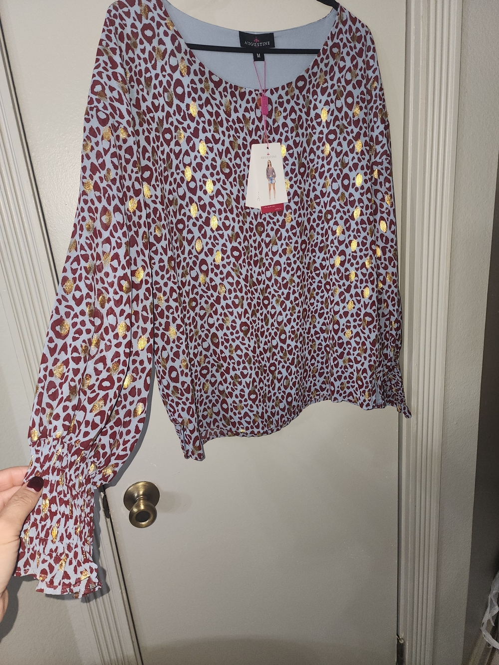 Augustine Lavender Leopard Print Blouse with Gold Foil